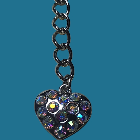 Silver Heart Cryatal Pendant Bag Charm - Picture 1 of 2